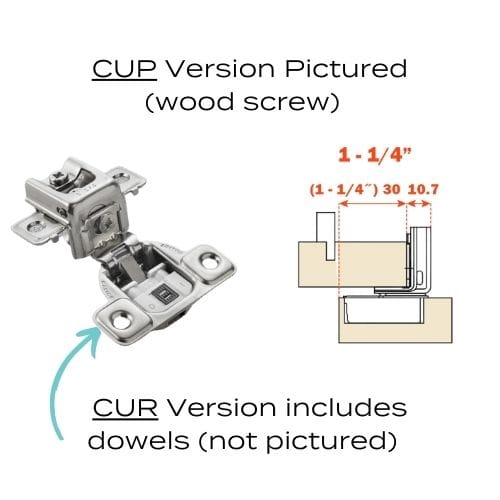 CUP3AD9R - Hinge - 106 Degree - 1-1/4 Inch Overlay - Soft Close - Wood Screw - Face Frame - 3 Cam - Nickel Finish - Salice